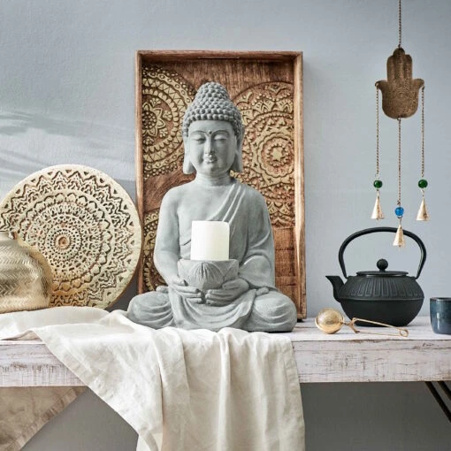 BUDDHA Statue Mit Kerzenteller Höhe 46cm -Tischdeko Verkauf 10215752 6